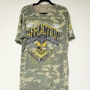 Double Sides AFFLICTION T Shirt Winged Skull Made in USA‎ Mens Size Large